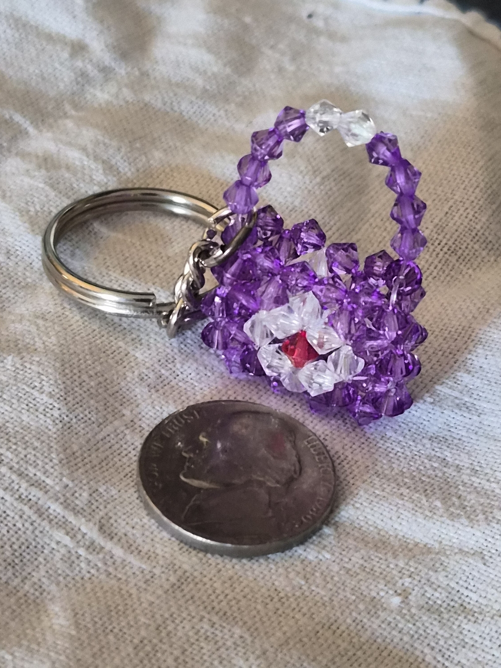 Purple Beaded Purse Keychain Y2K Vintage Coquette Style Charm